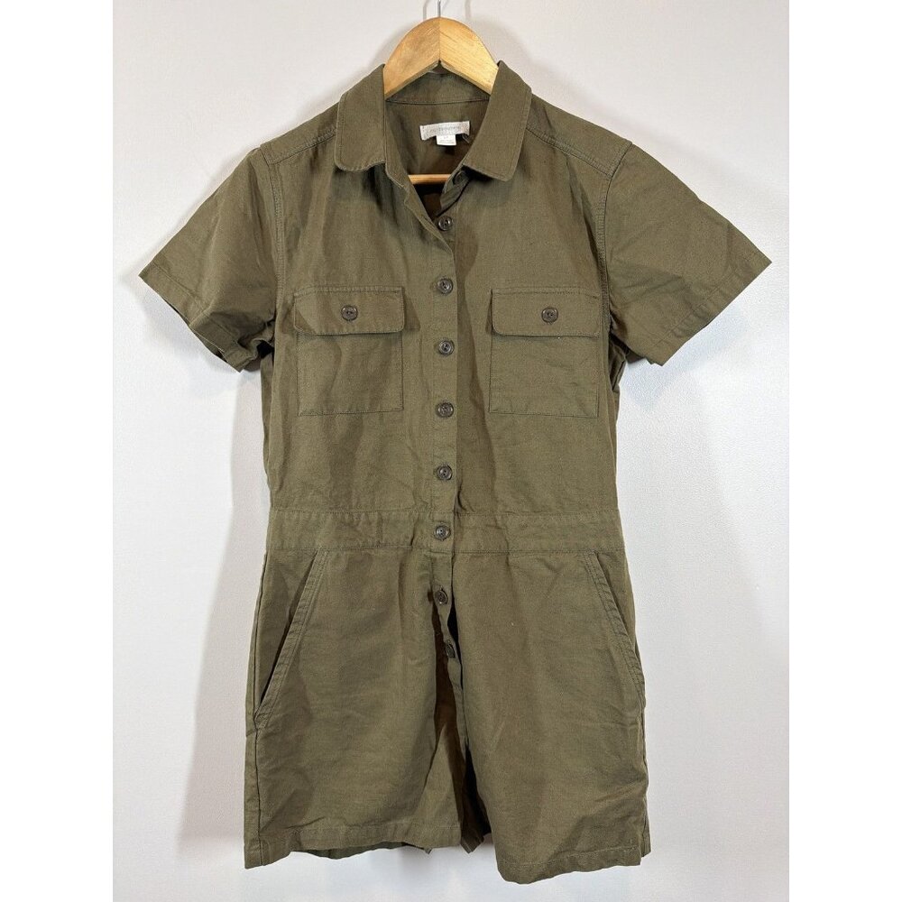 Outerknown Olive Green Romper Women's Size Small‎ Utility Style Linen Blend - Picture 2 of 10